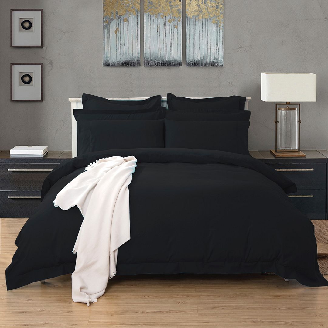 1000Tc Tailored Single Size Black Duvet Quilt Cover Set