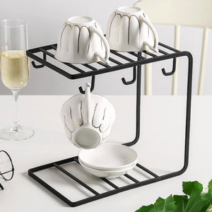 Cup Mug Holder Plate Rack Stand Black