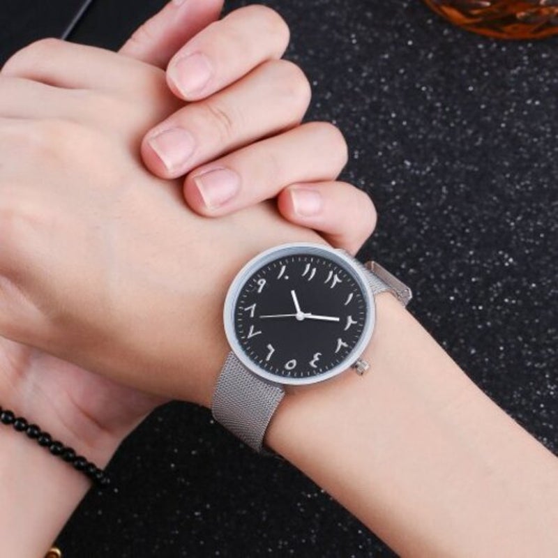 V5 Women Fashion Creative Arabic Numbers Stainless Steel Quartz Wristwatch Multi B