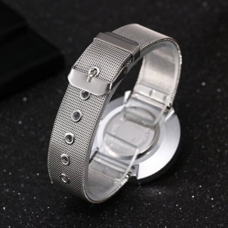 V5 Women Fashion Creative Arabic Numbers Stainless Steel Quartz Wristwatch Multi B