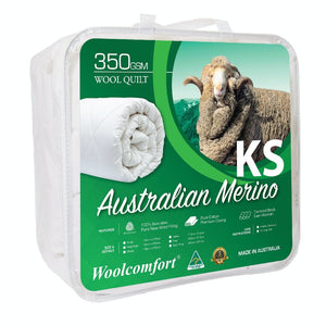 Woolcomfort Aus Made Merino Quilt 350Gsm 160X210cm King Single Size