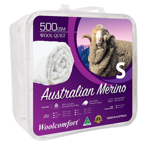 Woolcomfort Aus Made Merino Quilt 500Gsm 140X210cm Single Size