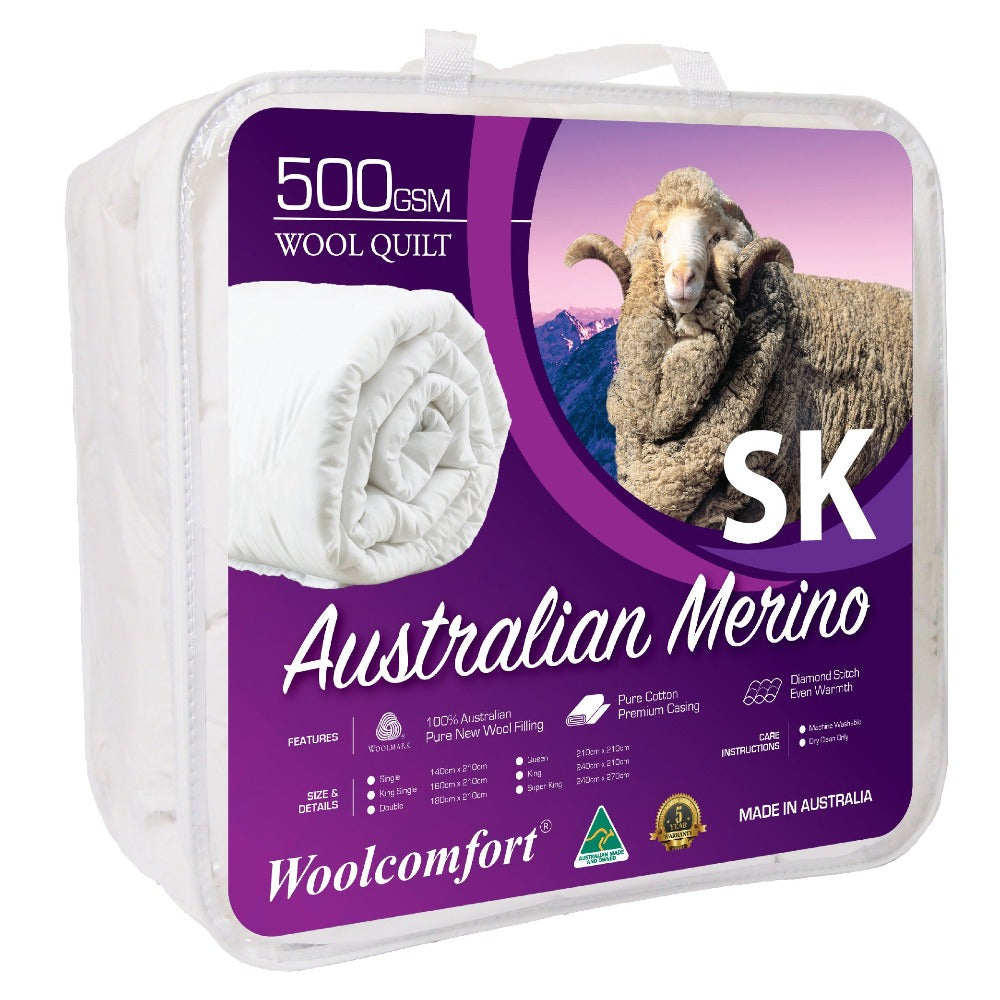 Woolcomfort Aus Made Merino Quilt 500Gsm 270X240cm Super King Size