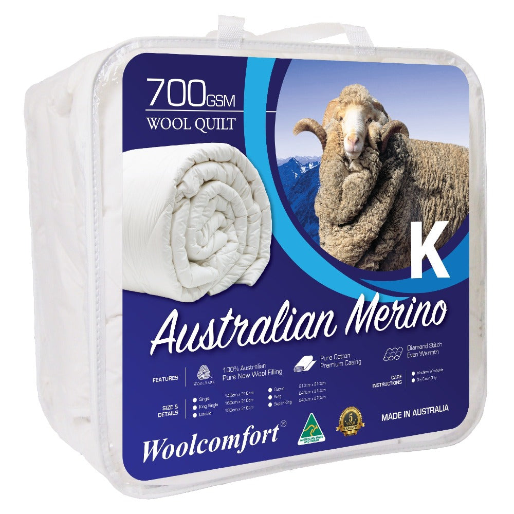 Woolcomfort Aus Made Merino Quilt 700Gsm 240X210cm King Size