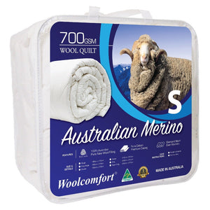 Woolcomfort Aus Made Merino Quilt 700Gsm 140X210cm Single Size