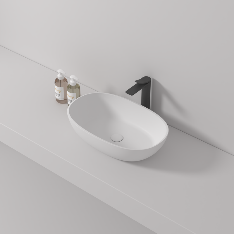 Low Sided Oval Shaped Basin Cast Stone - Solid Surface 600Mm