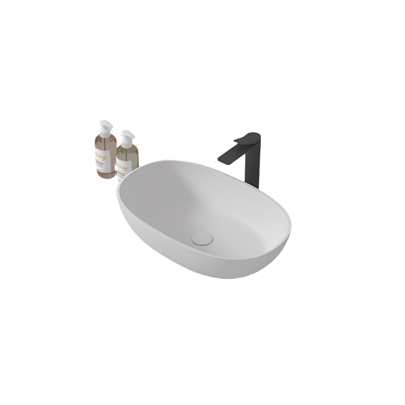 Low Sided Oval Shaped Basin Cast Stone - Solid Surface 600Mm