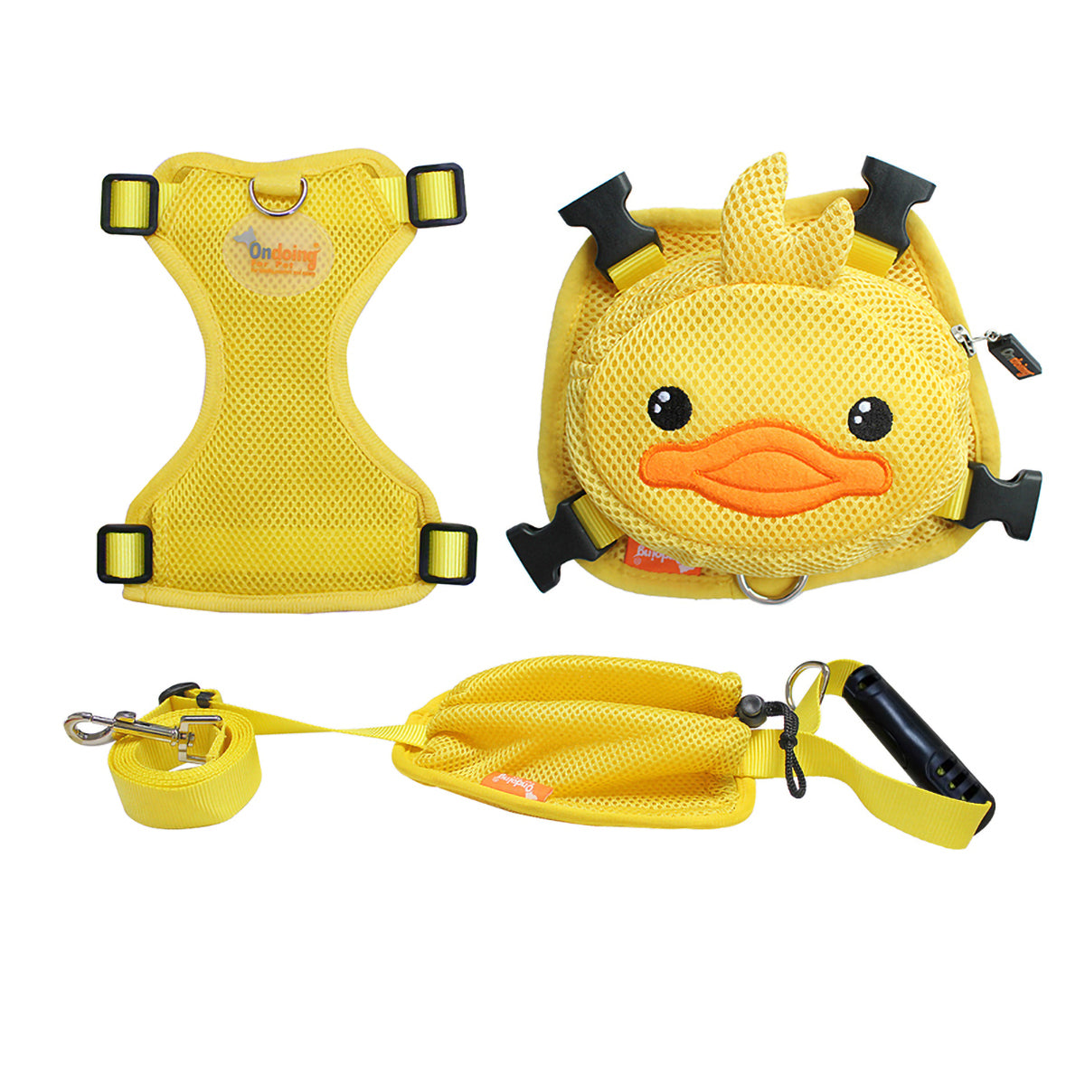 Ondoing Pet Saddle Bag Dog Harness Backpack Hiking Traveling Outdoor Bags Cute Costume (Yellow Duck With Leash Set)M