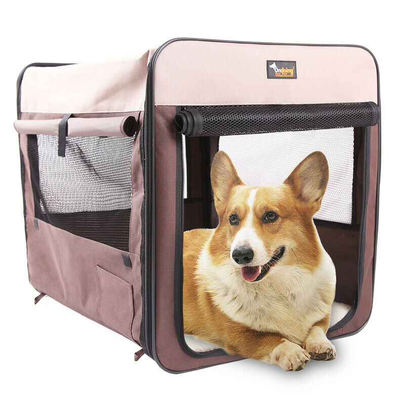 Pet Carrier Bag Soft Dog Crate Cage Kennel Tent House Foldable Portable Bed Brown 70*52*52Cm