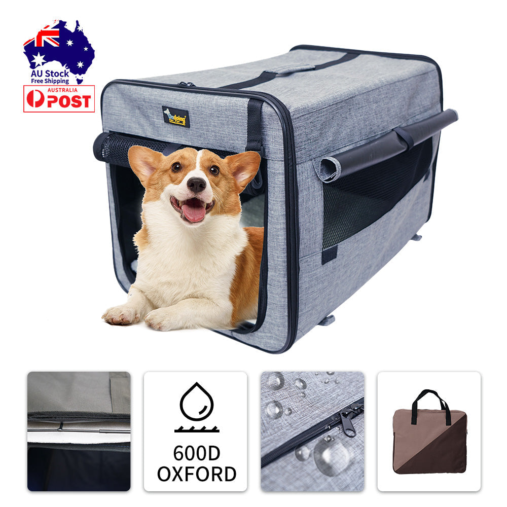 Pet Carrier Bag Soft Dog Crate Cage Kennel Tent House Foldable Portable Bed Brown 70*52*52Cm