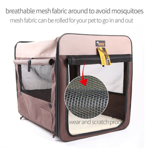 Pet Carrier Bag Soft Dog Crate Cage Kennel Tent House Foldable Portable Bed Brown 70*52*52Cm