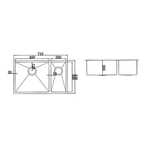 715X440mm Handmade Stainless Steel Undermount / Topmount Kitchen Sink With Waste