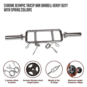 Chrome Olympic Tricep Bar Barbell Heavy Duty With Spring Collars