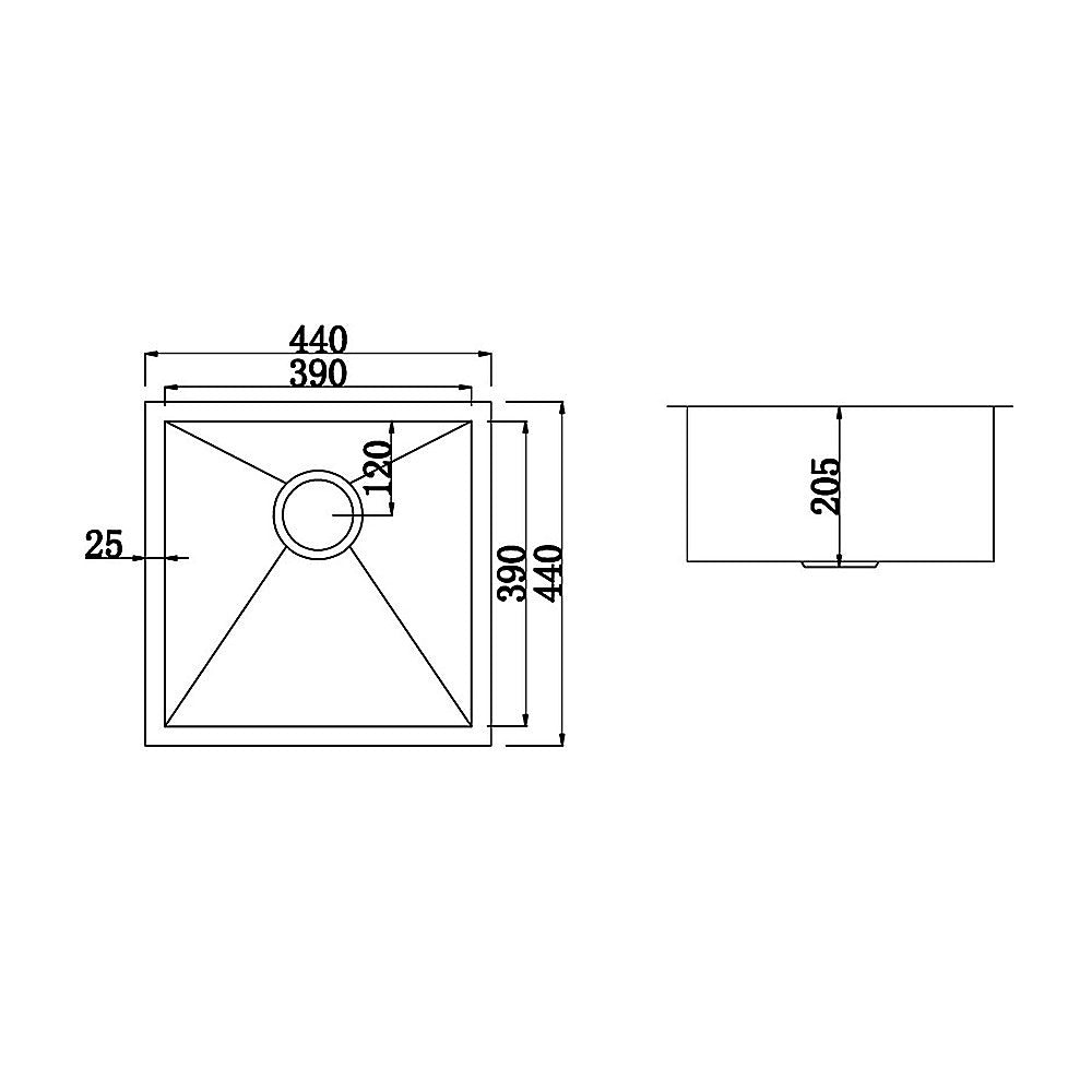 440X440mm Handmade Stainless Steel Undermount / Topmount Kitchen Laundry Sink With Waste