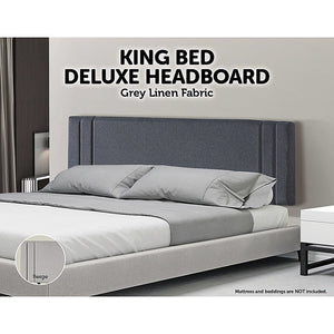 Linen Fabric King Bed Deluxe Headboard Bedhead - Grey