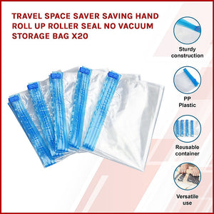 Travel Space Saver Saving Hand Roll Up Roller Seal No Vacuum Storage Bag X20