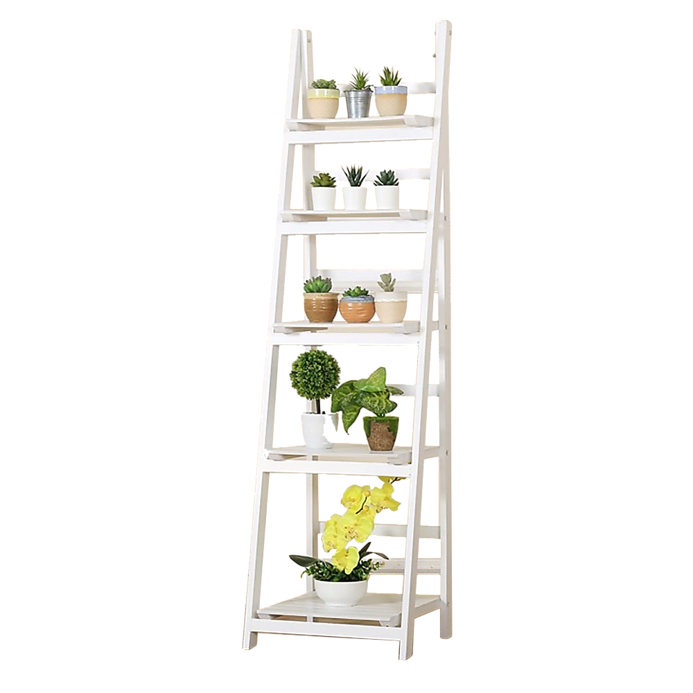 5 Tier Wooden Ladder Shelf Stand Storage Book Shelves Shelving Display Rack