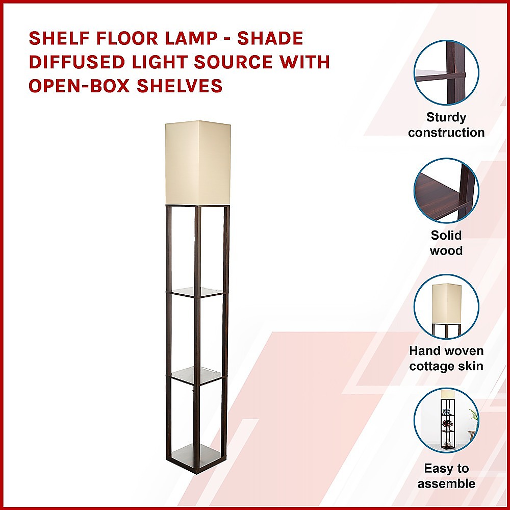 Shelf Floor Lamp - Shade Diffused Light Source With Open-Box Shelves