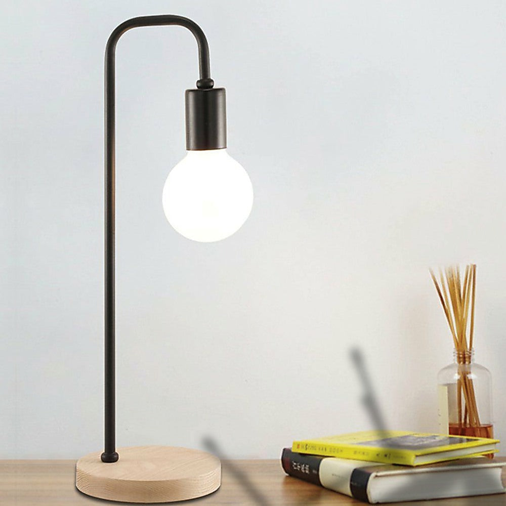 Modern Table Lamp Desk Light Timber Base Bedside Bedroom Black