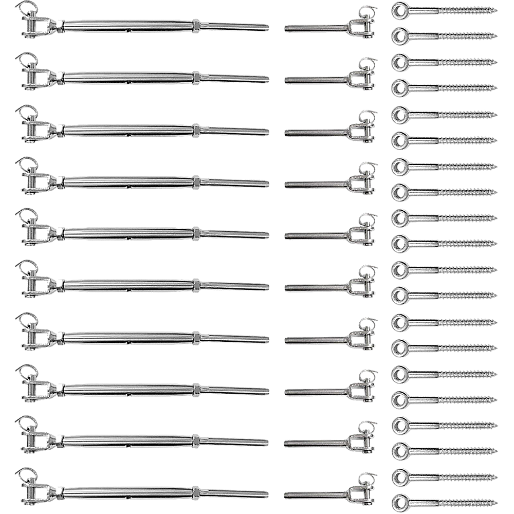 Stainless Steel Wire Rope Diy Balustrade Kit Jaw/Swage Fork Turnbuckle - 10 Pack