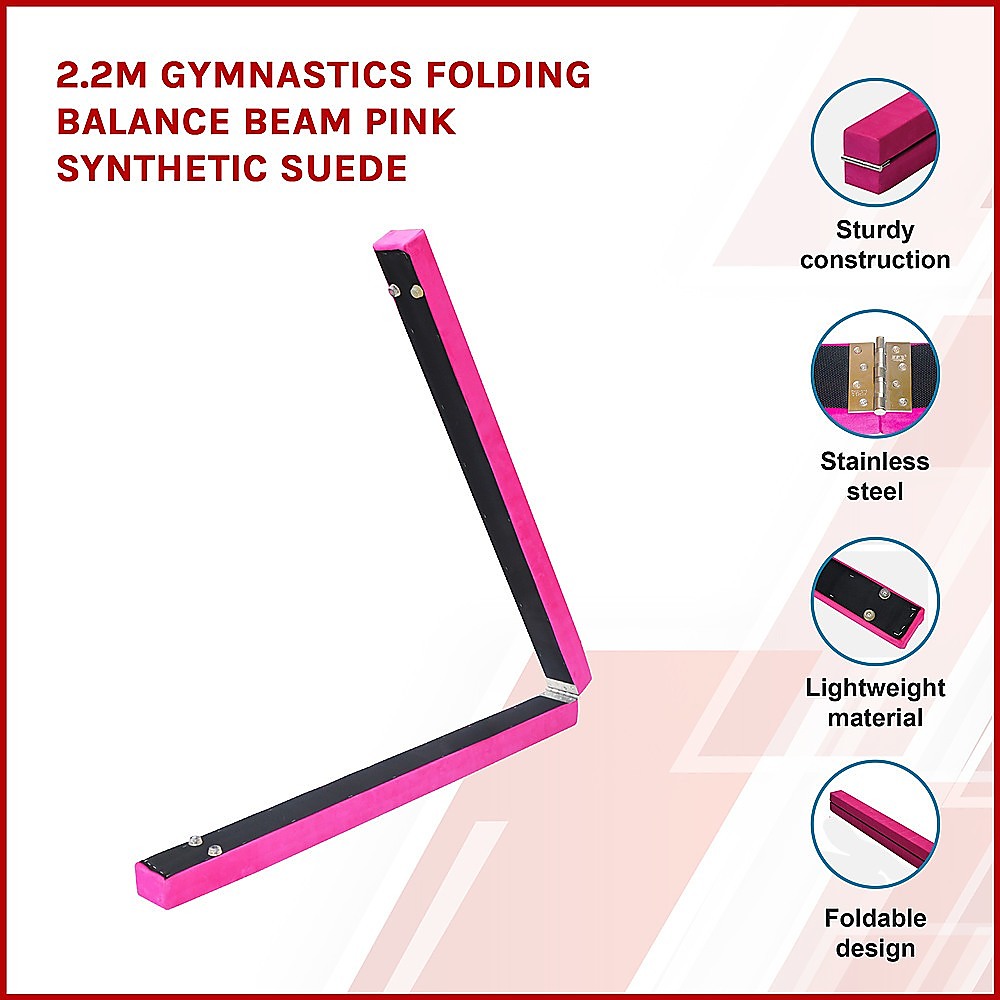 Randy & Travis Machinery 2.2M Gymnastics Folding Balance Beam Pink Synthetic Suede