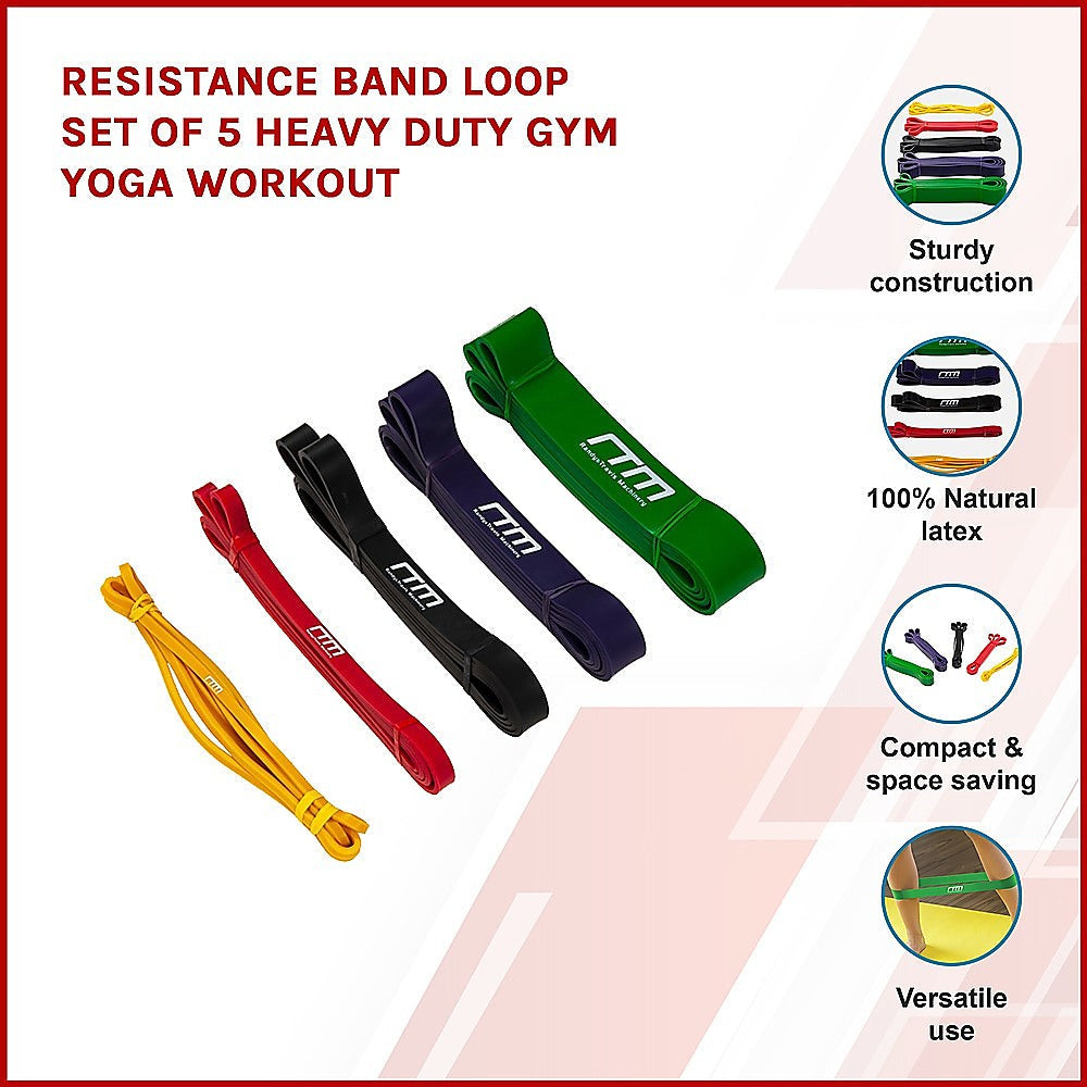 Randy & Travis Machinery Resistance Band Loop Set Of 5 Heavy Duty Gym Yoga Workout