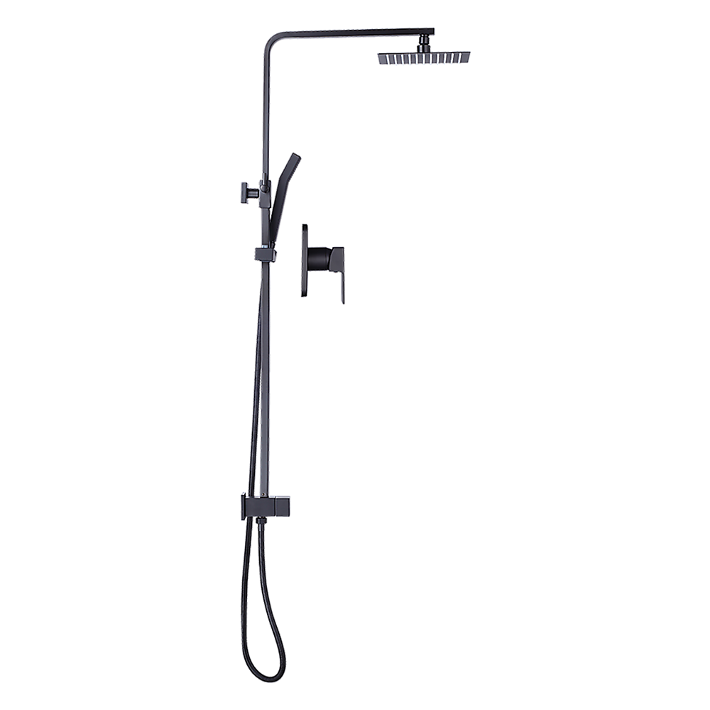 Wels 8" Rain Shower Head Set Square Dual Heads Faucet High Pressure With Mixer