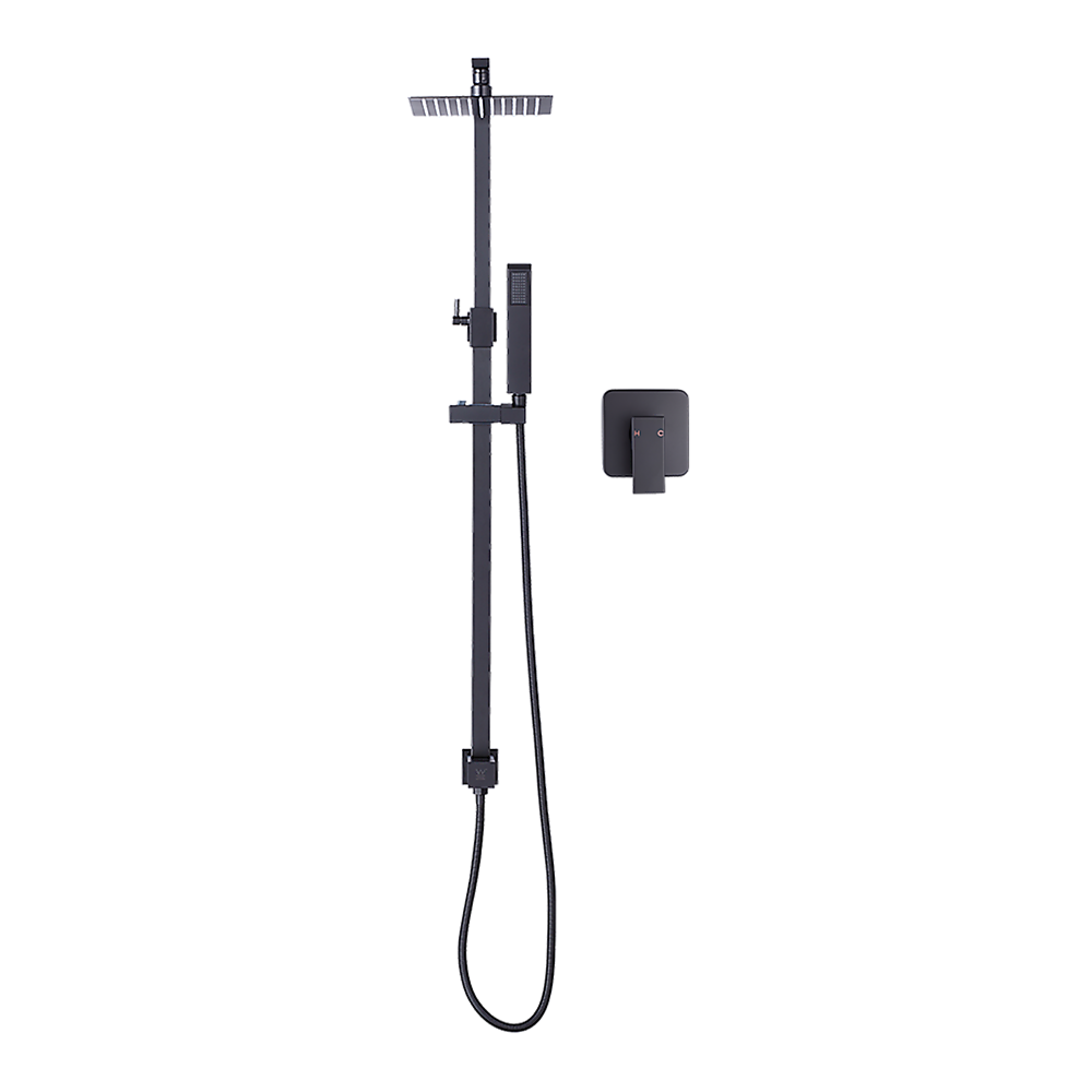 Wels 8" Rain Shower Head Set Square Dual Heads Faucet High Pressure With Mixer