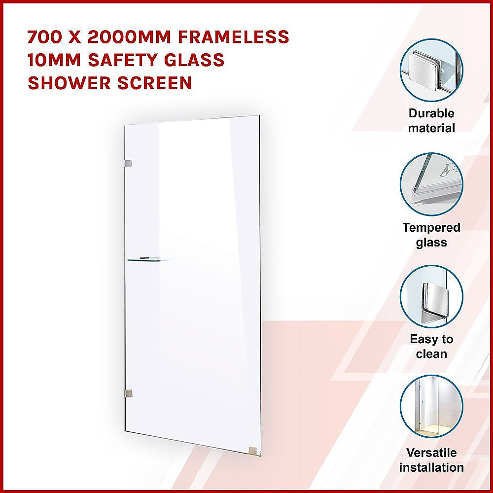 700 X 2000Mm Frameless 10Mm Safety Glass Shower Screen