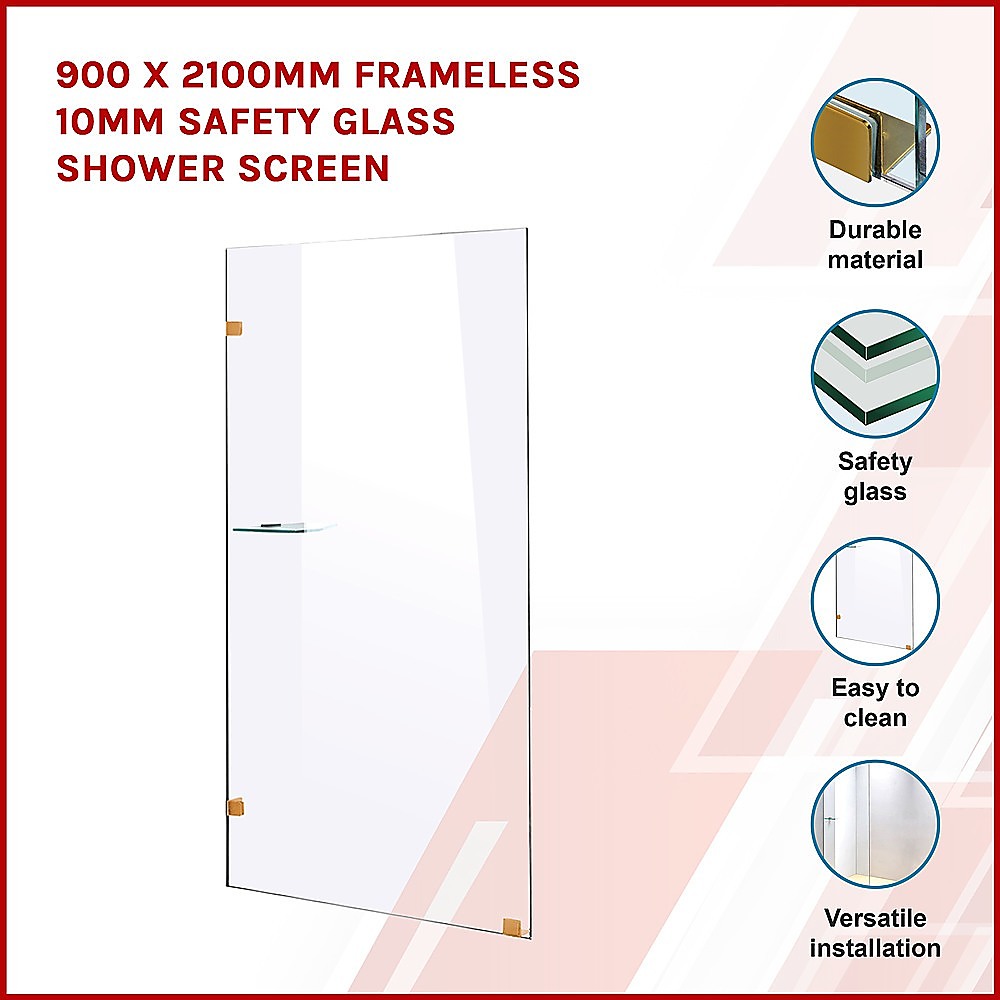 900 X 2100Mm Frameless 10Mm Safety Glass Shower Screen