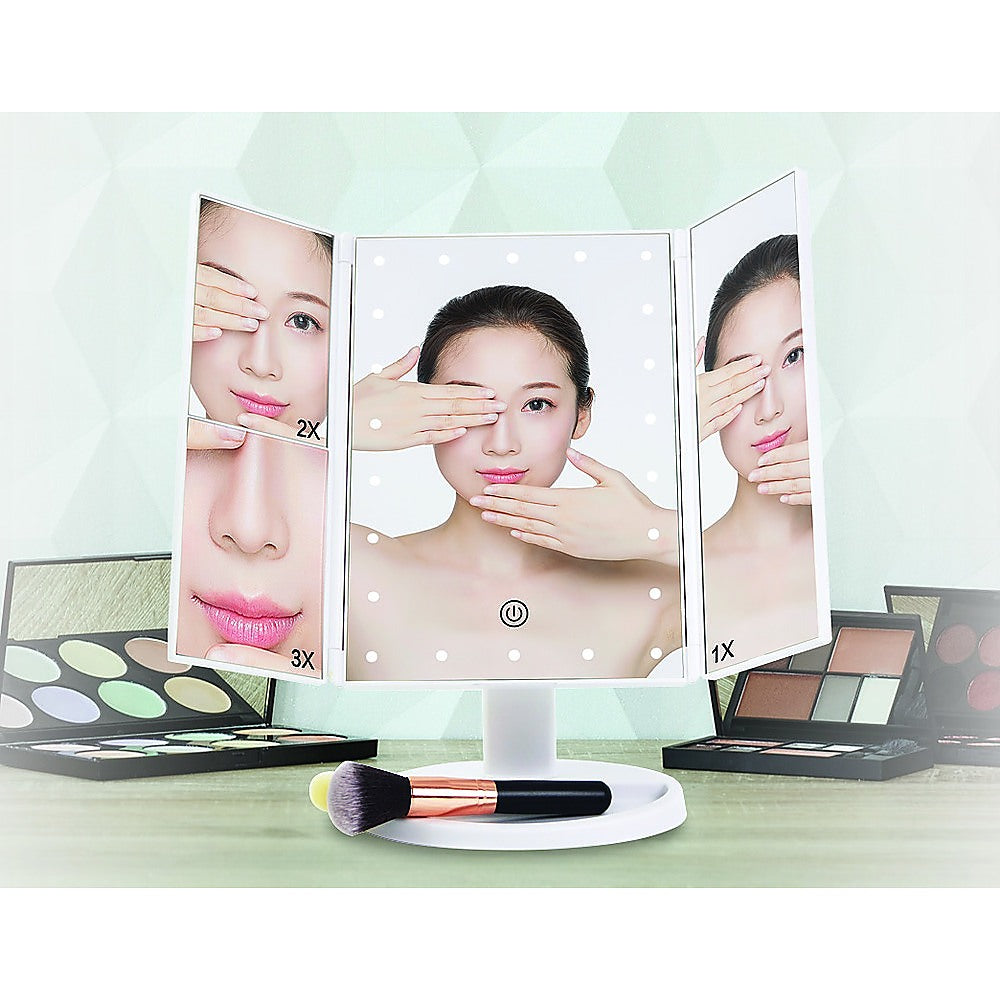 Makeup Mirror With Led Light Standing Magnifying Tri-Fold Touch