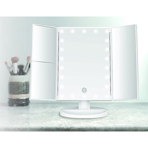 Makeup Mirror With Led Light Standing Magnifying Tri-Fold Touch