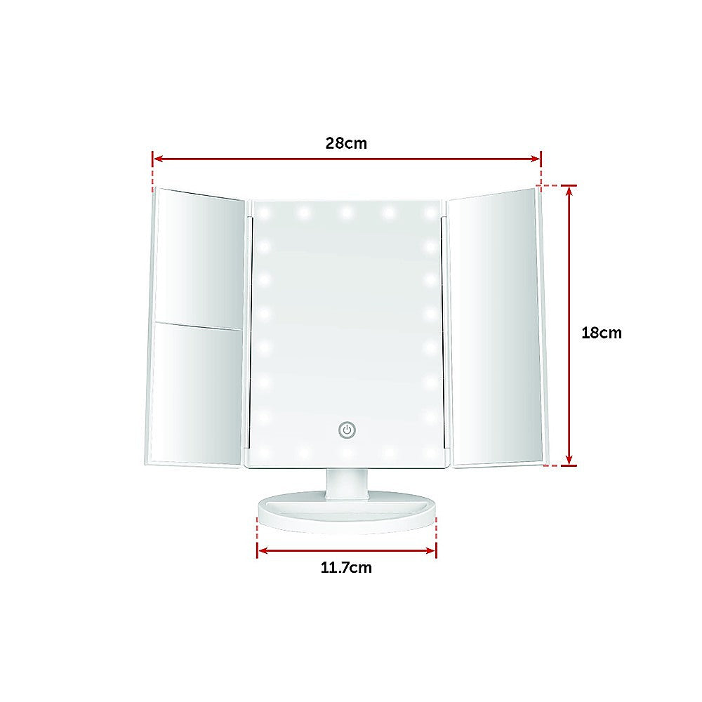 Makeup Mirror With Led Light Standing Magnifying Tri-Fold Touch