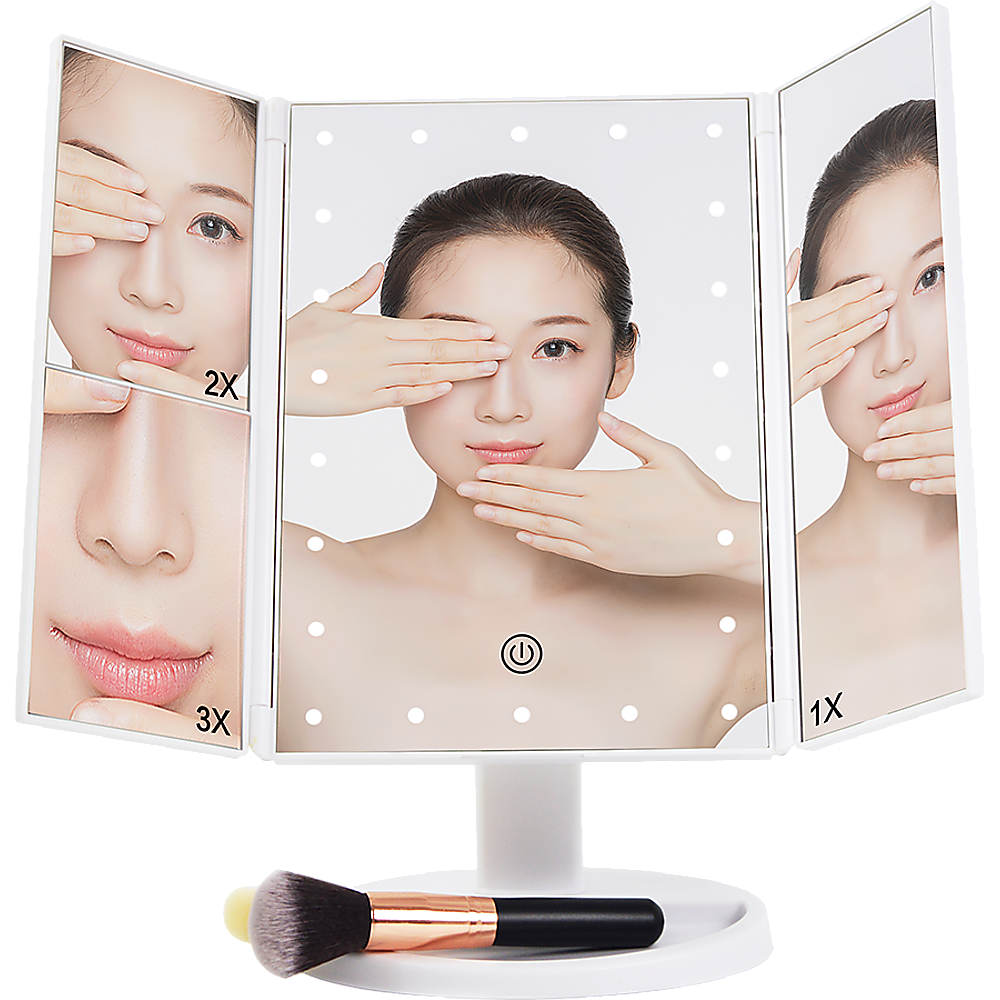 Makeup Mirror With Led Light Standing Magnifying Tri-Fold Touch