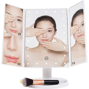 Makeup Mirror With Led Light Standing Magnifying Tri-Fold Touch