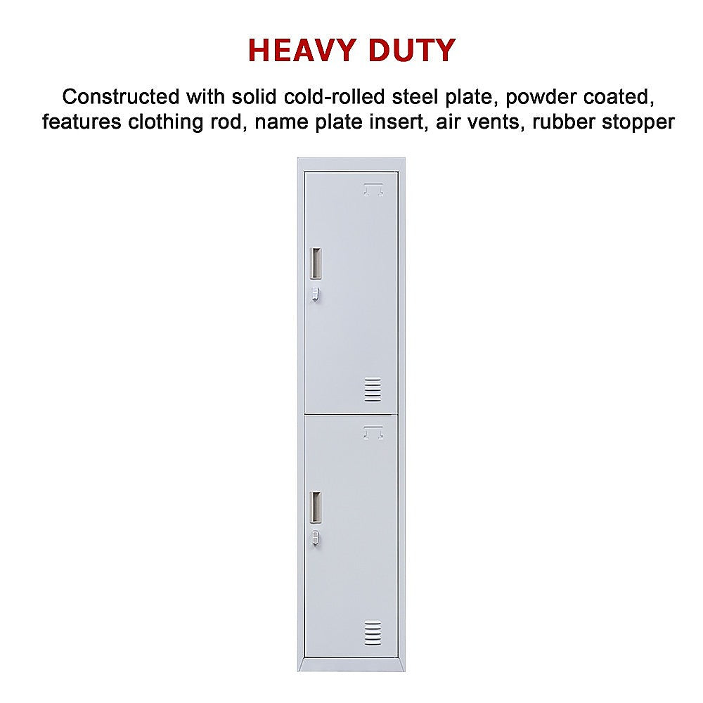 2-Door Vertical Locker For Office Gym Shed School Home Storage