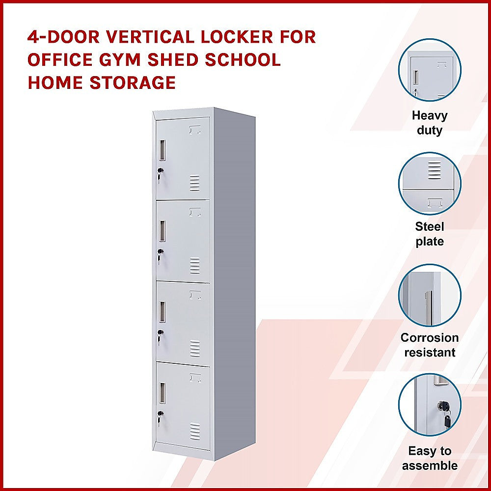 4-Door Vertical Locker For Office Gym Shed School Home Storage