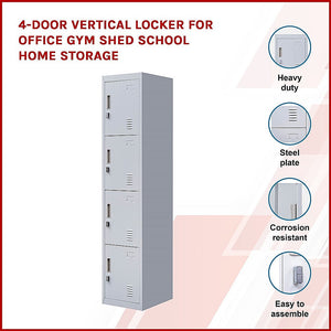 4-Door Vertical Locker For Office Gym Shed School Home Storage