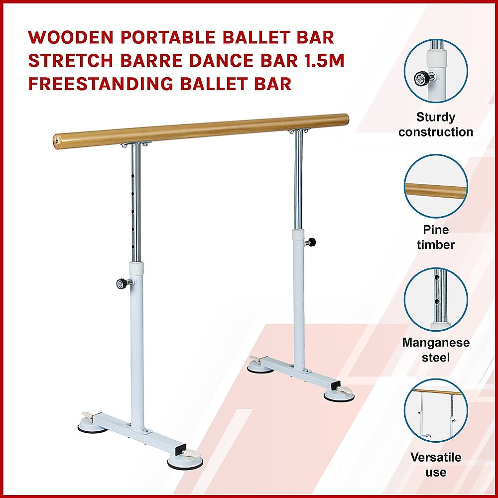 Wooden Portable Ballet Bar Stretch Barre Dance 1.5M Freestanding