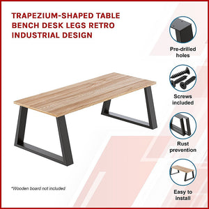 Trapezium-Shaped Table Bench Desk Legs Retro Industrial Design Fully Welded Black