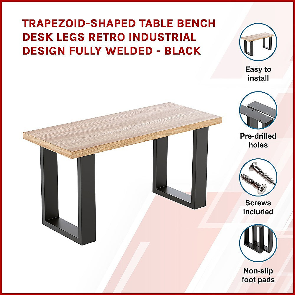 Trapezoid-Shaped Table Bench Desk Legs Retro Industrial Design Fully Welded Black