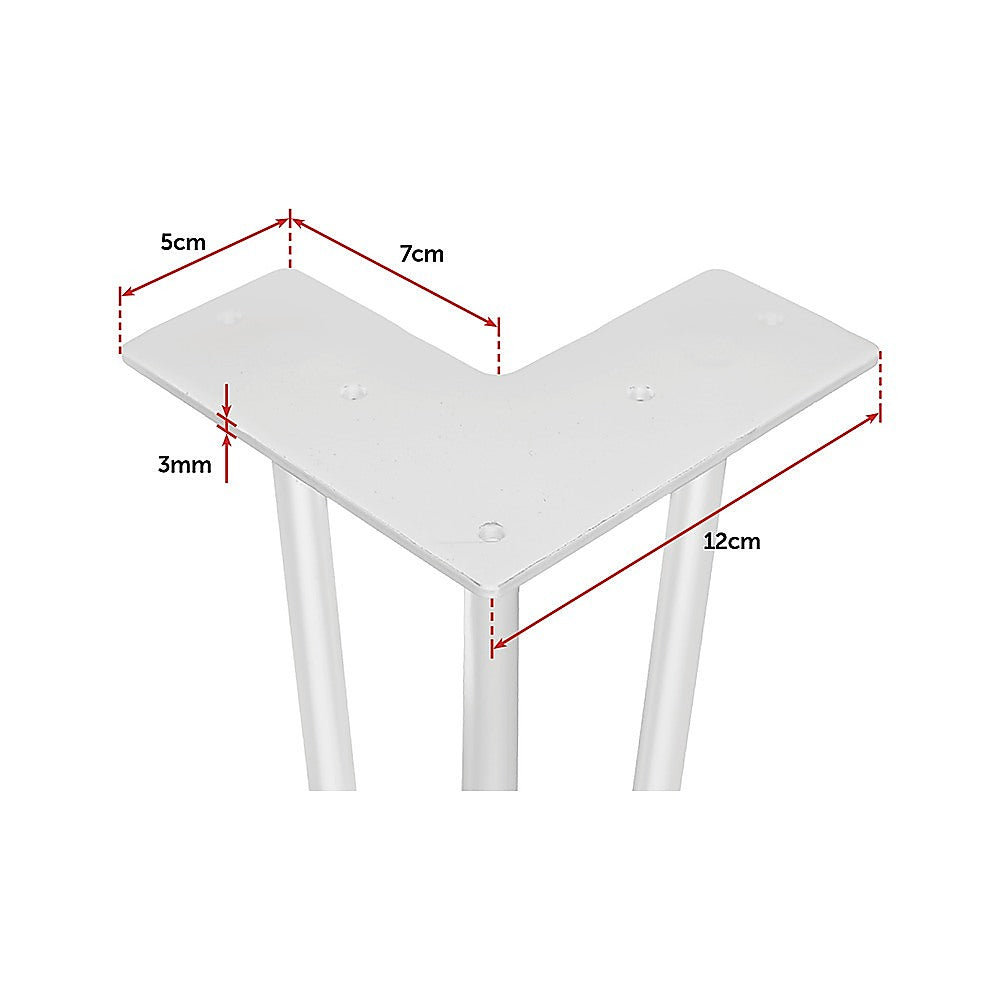 Set Of 4 Industrial 3-Rod Retro Hairpin Table Legs 12Mm Steel Bench Desk 71Cm White