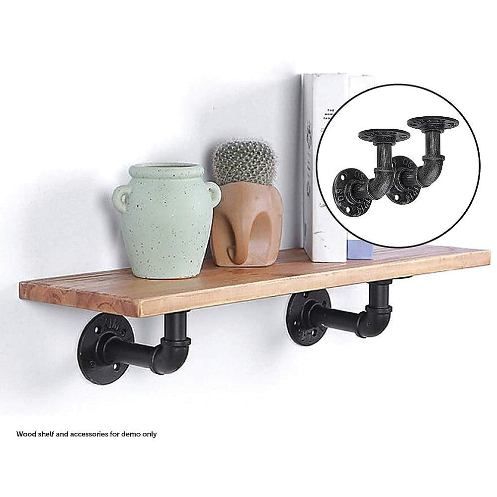 Industrial Black Iron Pipe Bracket Wall Mounted Floating Shelf - Set Of 2