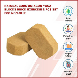 Natural Cork Octagon Yoga Blocks Brick Exercise 2 Pcs Set Eco Non-Slip