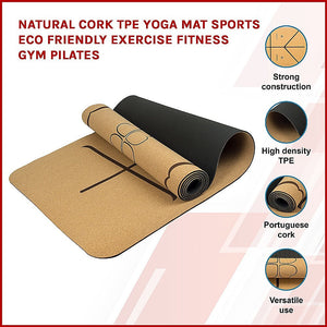 Natural Cork Tpe Yoga Mat Sports Eco Friendly Exercise Fitness Gym Pilates