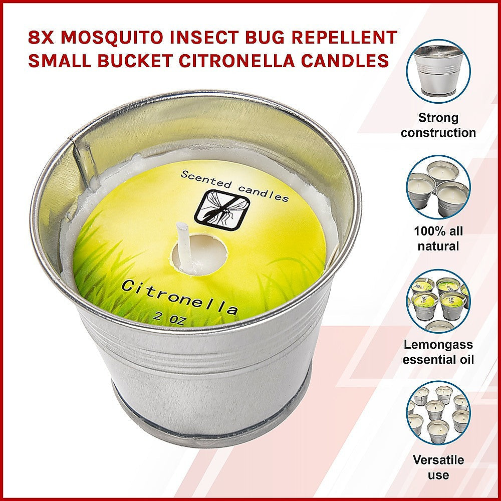 8X Mosquito Insect Bug Repellent Small Bucket Citronella Candles