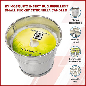 8X Mosquito Insect Bug Repellent Small Bucket Citronella Candles