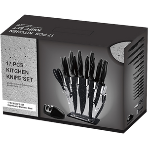 Kitchen 17 Pc Knife Set W/ Block & Sharpener Chef Bread Steak Knives