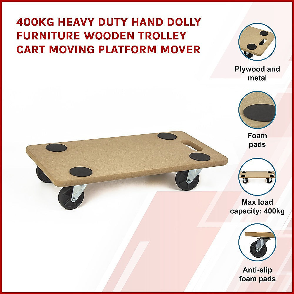 200Kg Heavy Duty Hand Dolly Furniture Wooden Trolley Cart Moving Platform Mover