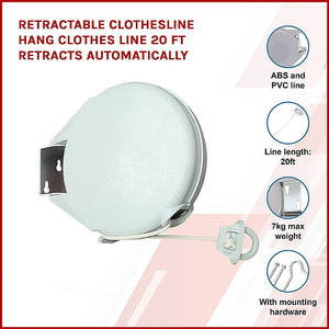 Randy & Travis Machinery Retractable Clothesline Hang Line 20 Ft Retracts Automatically